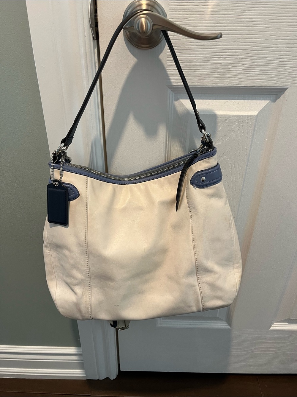 Coach Cream and Navy Leather Hobo Shoulder Bag